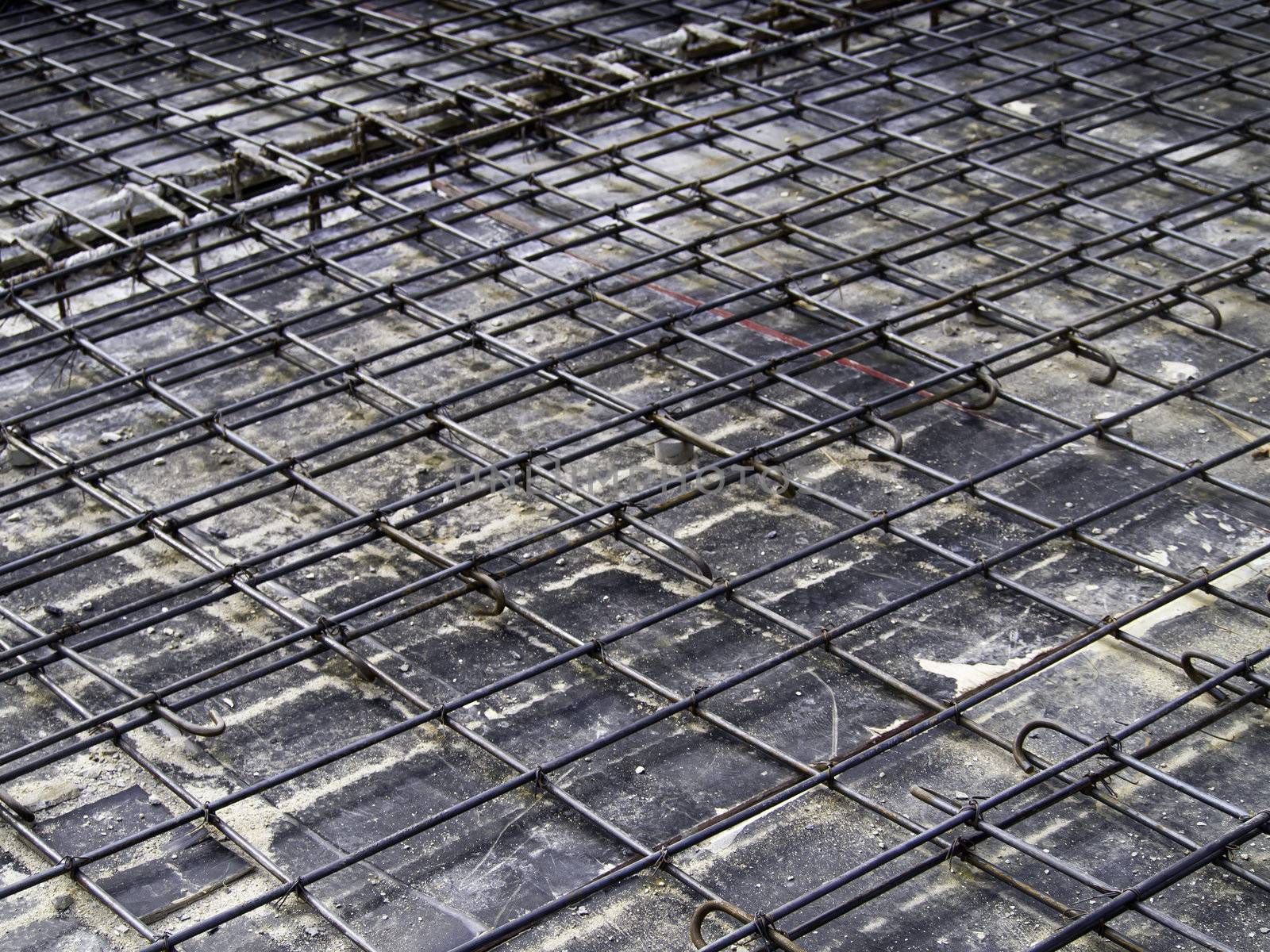 Reinforcement metal framework for concrete pouring. Ready for filling up with concrete 