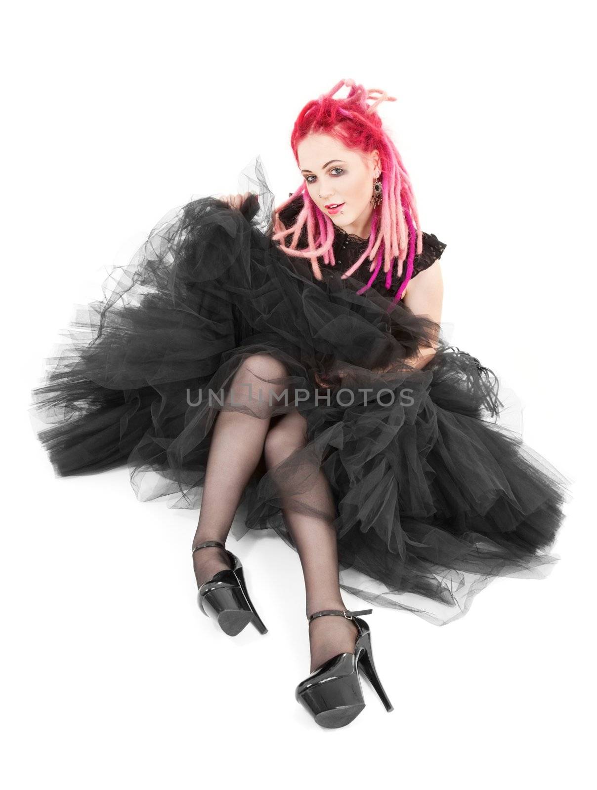 picture of bizarre pink hair girl over white