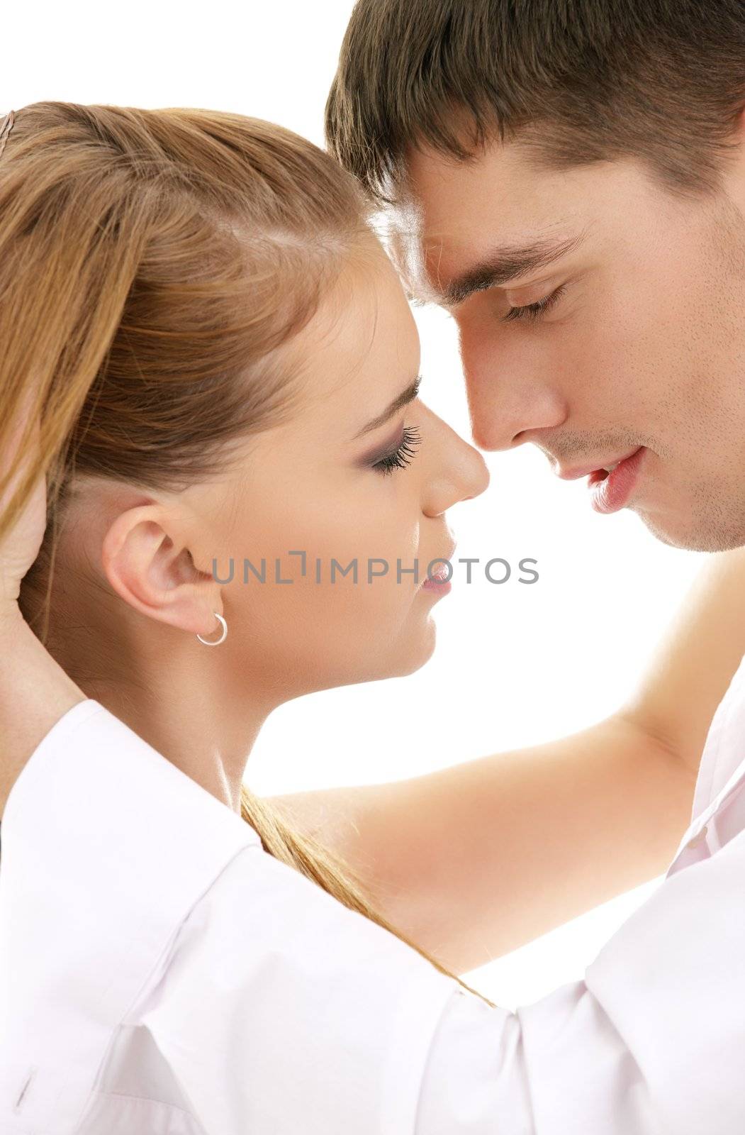 picture of couple in love over white (focus on man)