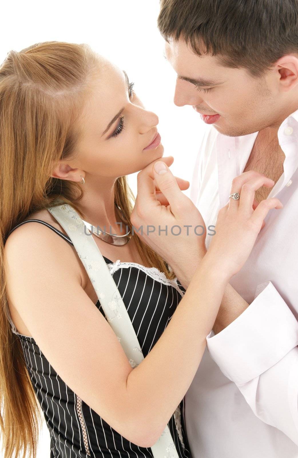 picture of couple in love over white (focus on woman)