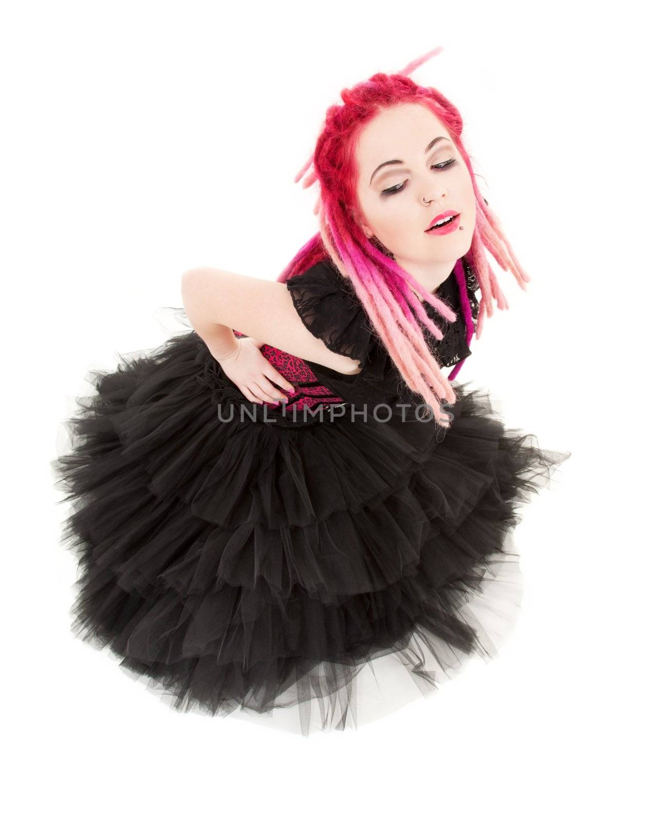 picture of bizarre pink hair girl over white