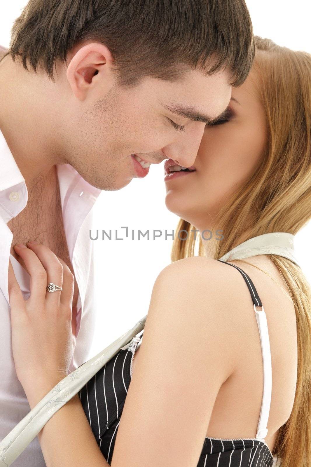 picture of couple in love over white (focus on man)