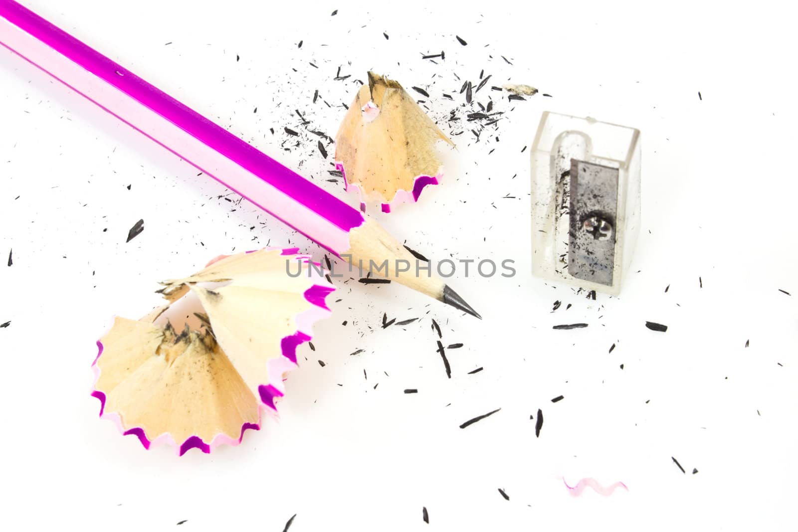 Pencil sharpener and wood shavings