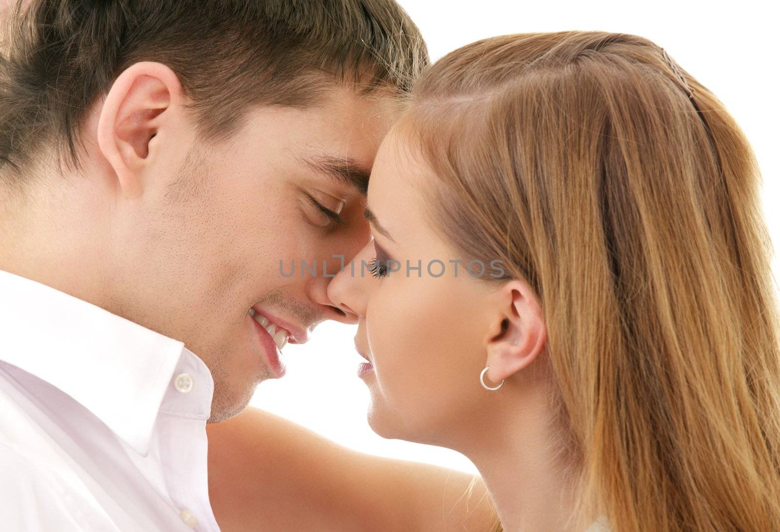 picture of couple in love over white