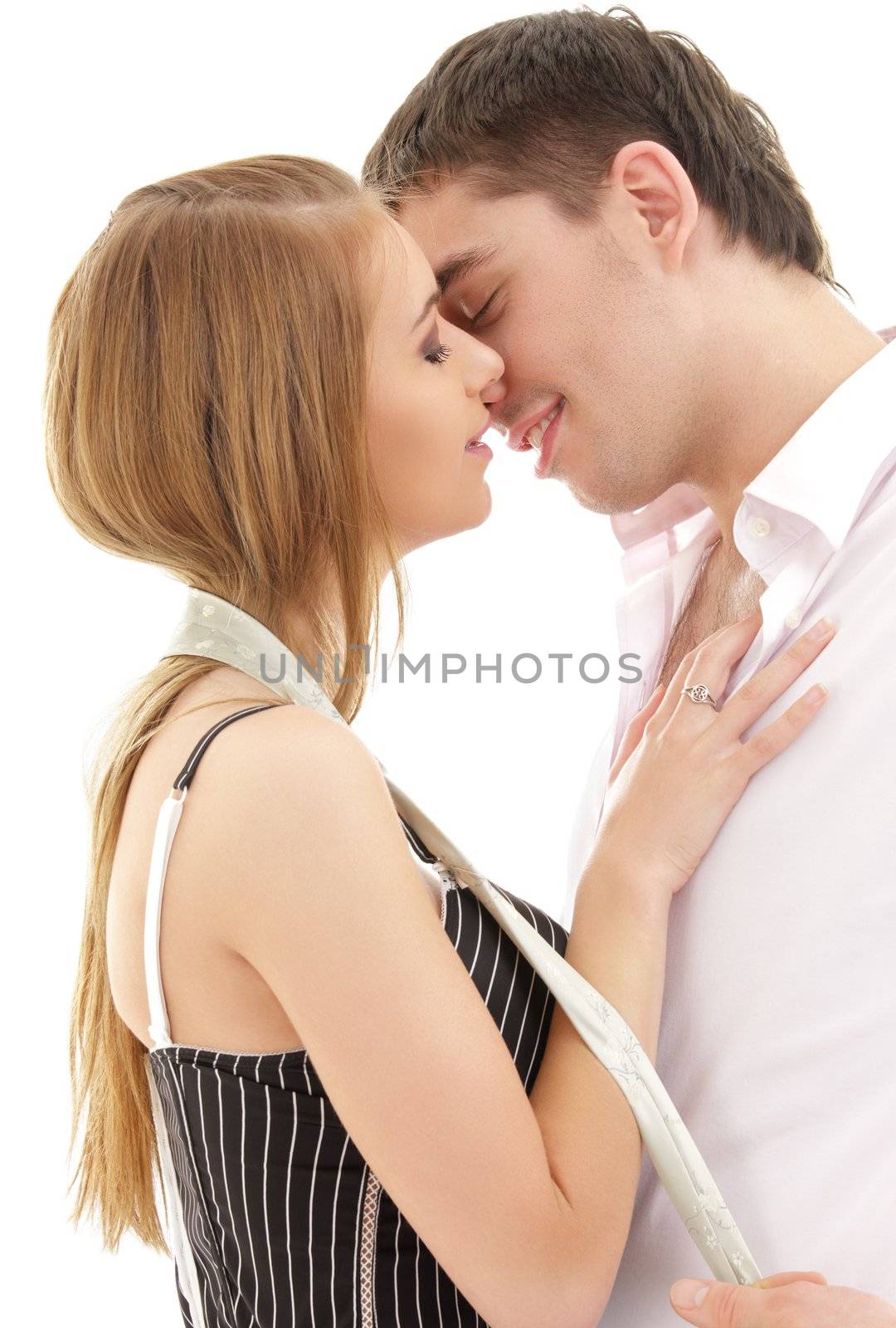 picture of couple in love over white