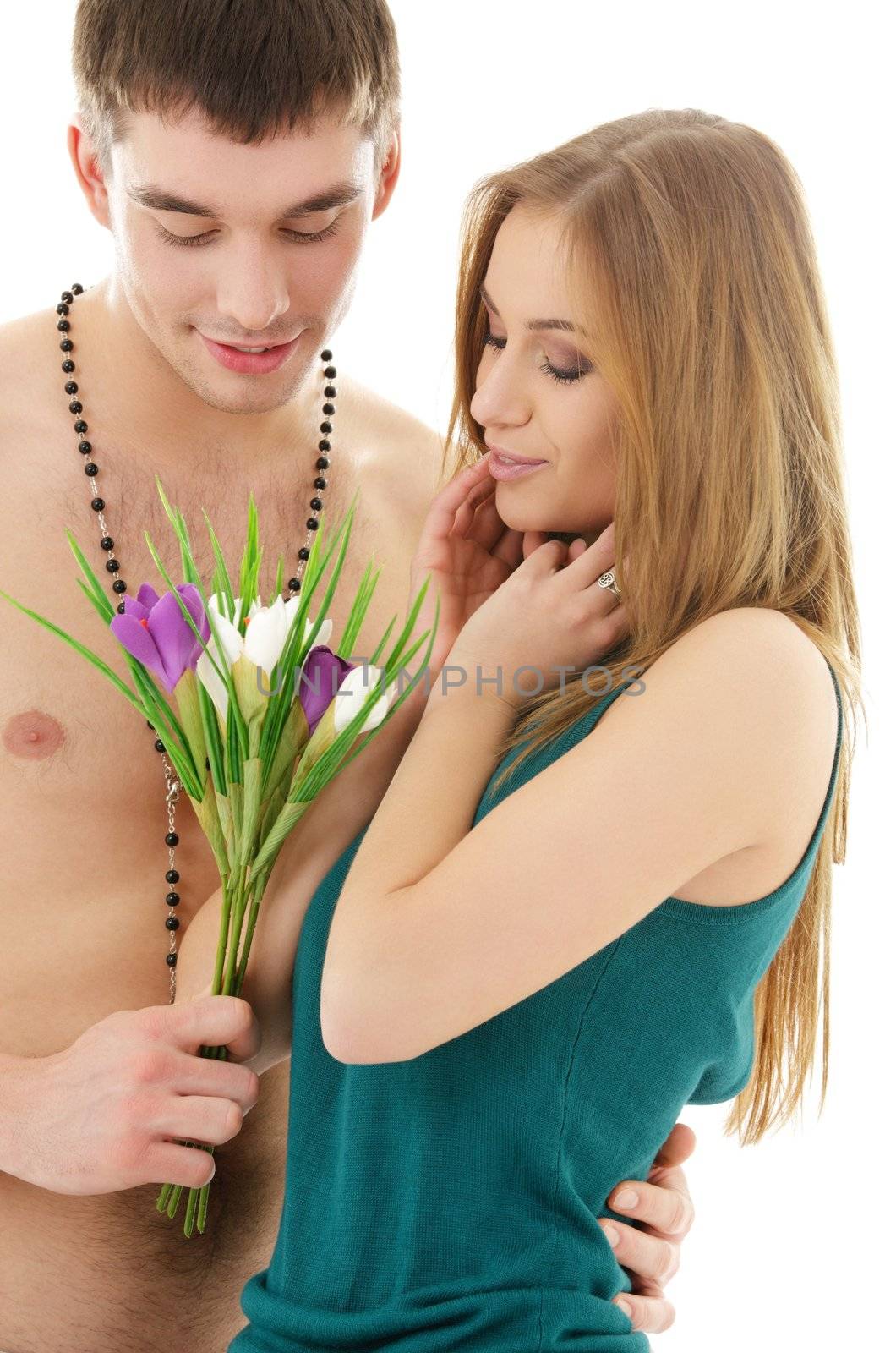 couple in love with flowers by dolgachov