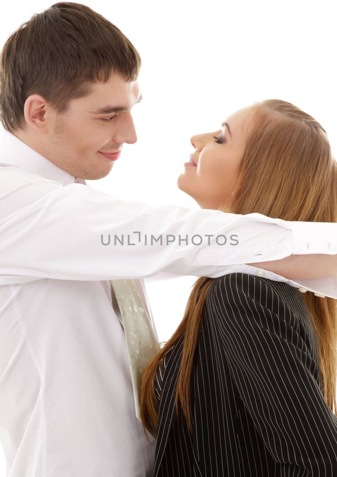 picture of couple in love over white