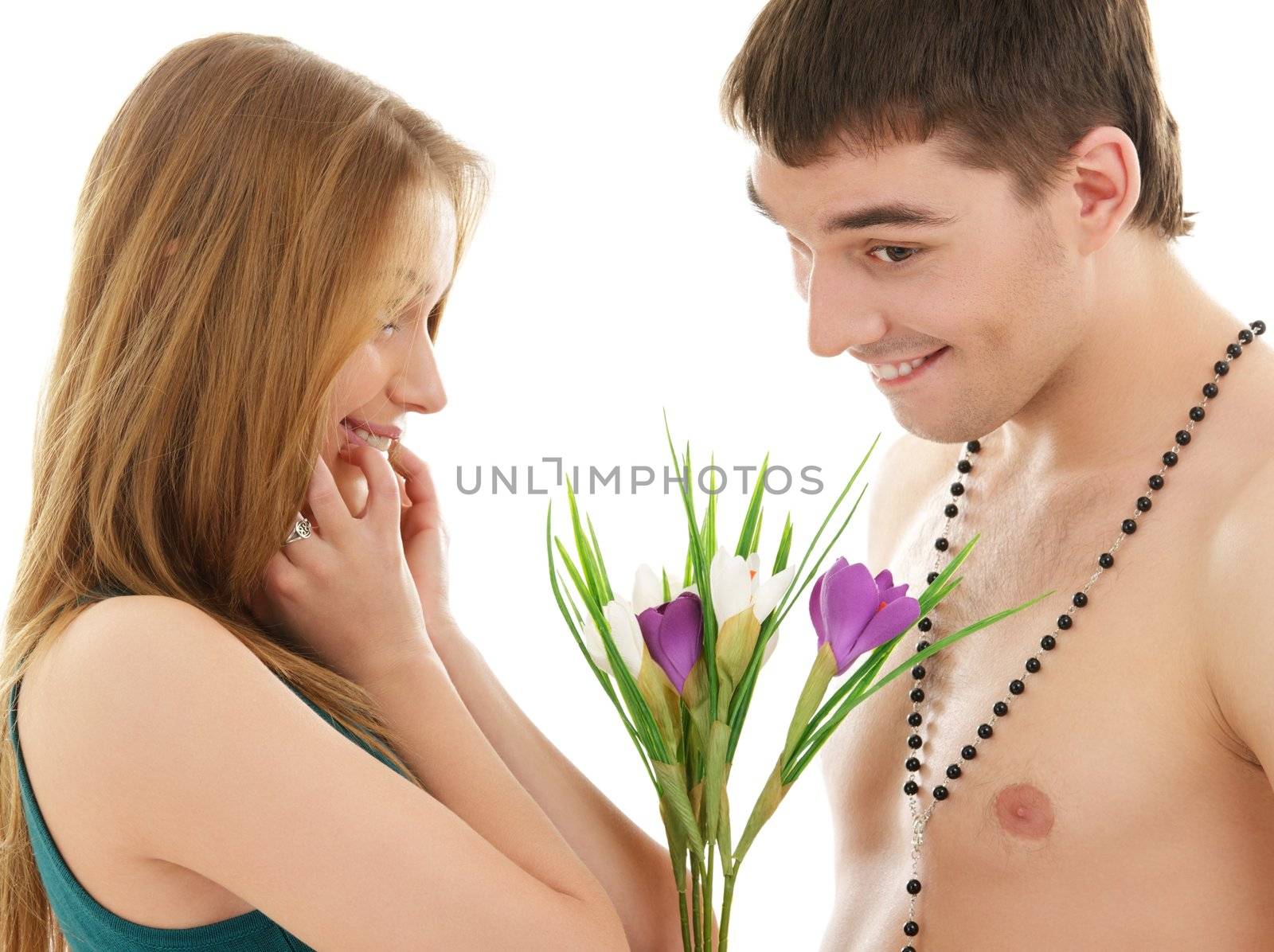 picture of couple in love with flowers