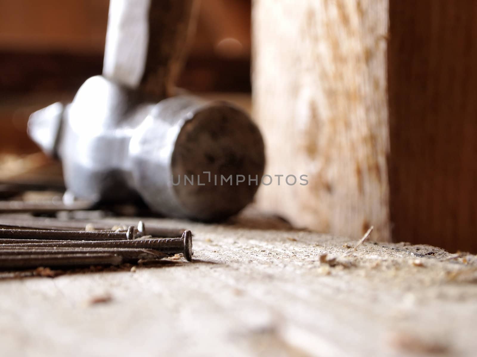 rusty nails and  old hammer