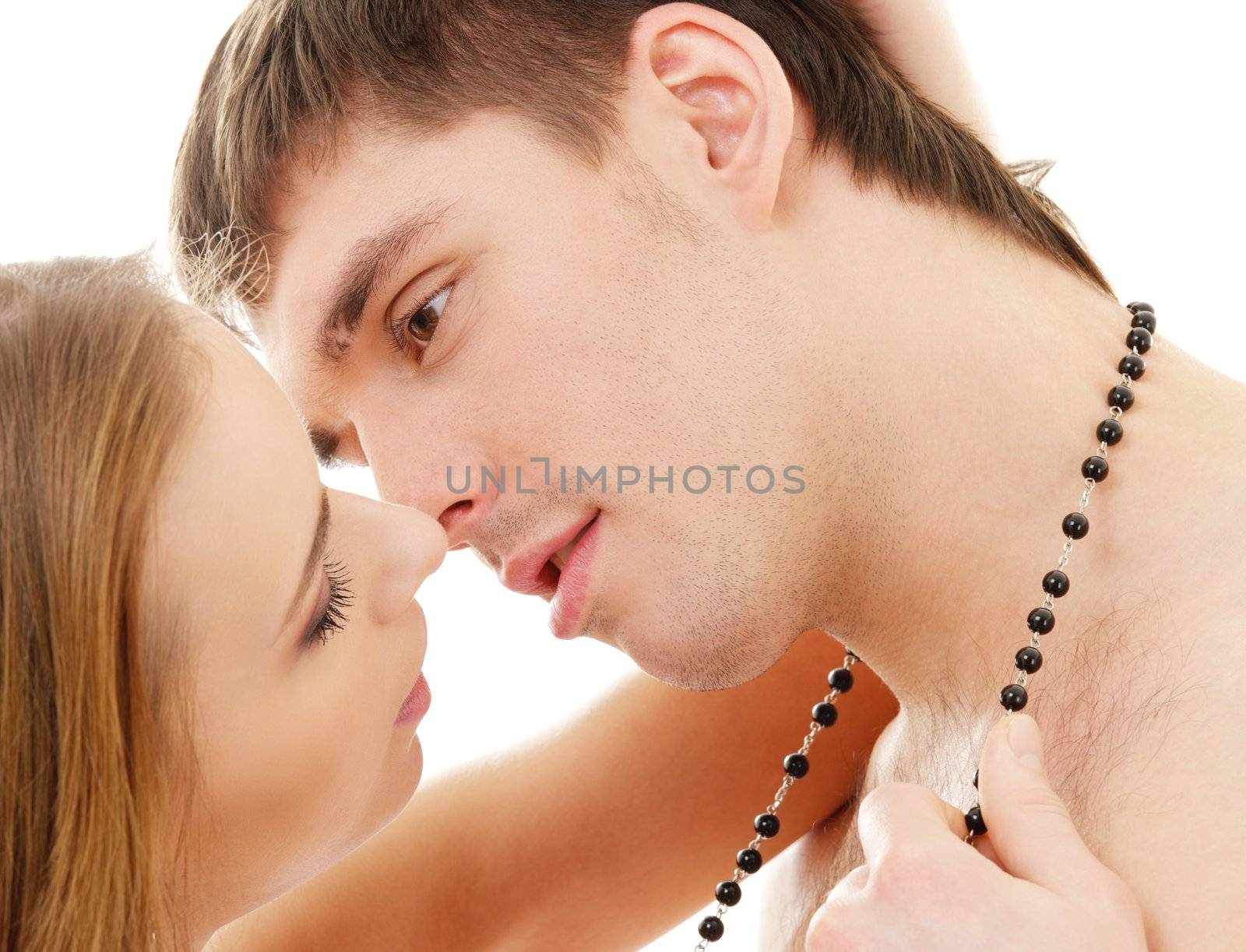 picture of couple in love over white