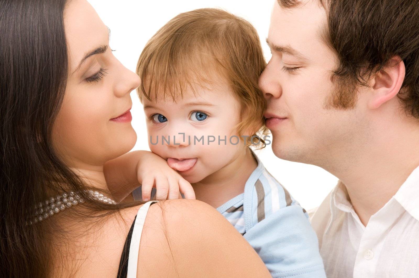 bright picture of happy family over white