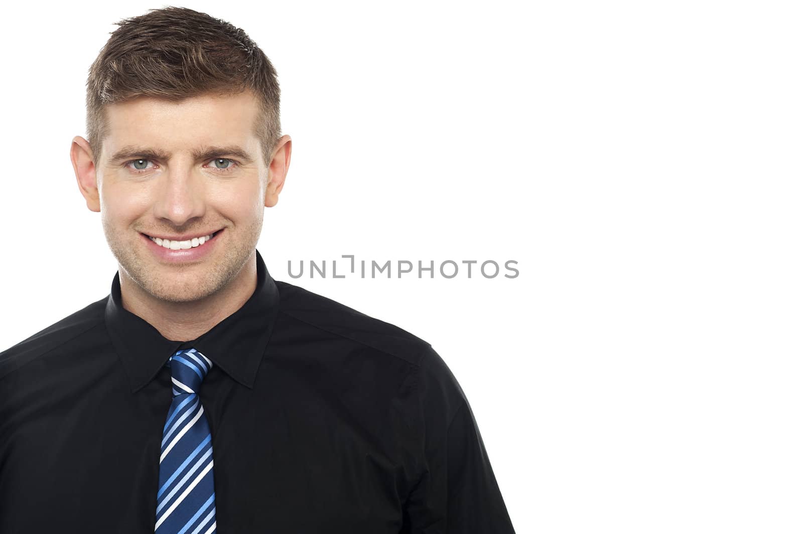 Smiling businessperson. Copy space concept. All on white background