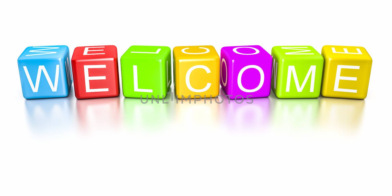 An image of a colorful welcome dice banner