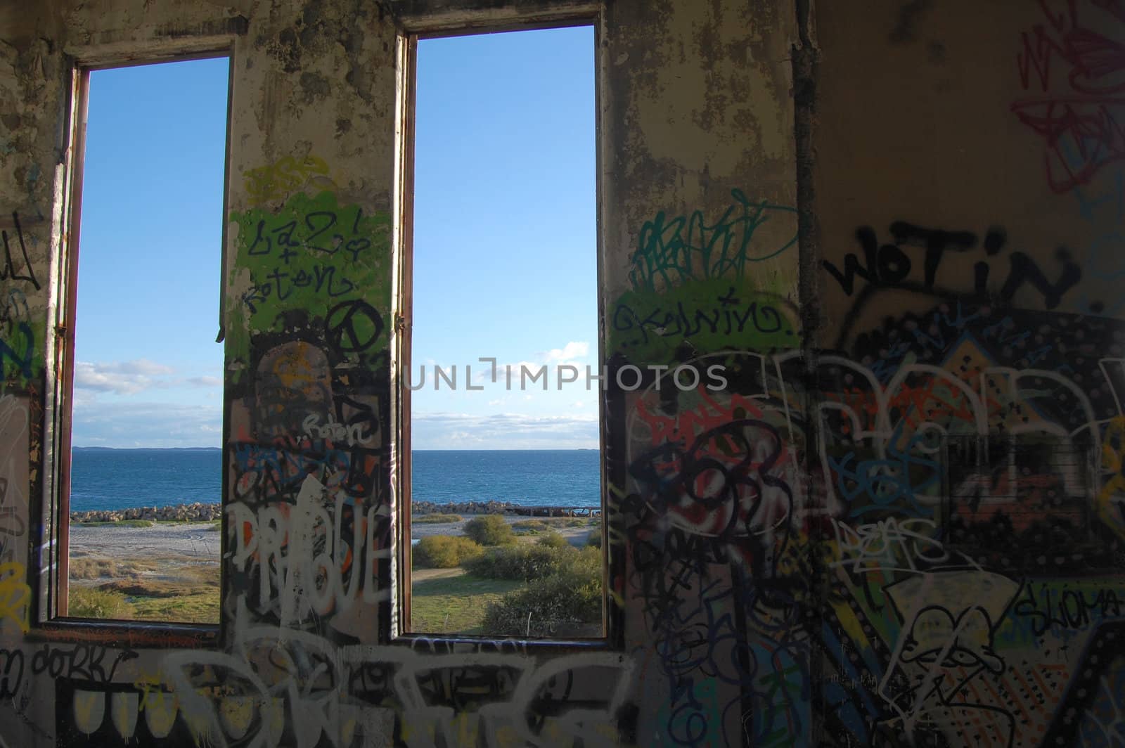 Ocean view from the window of abandoned power station by danemo