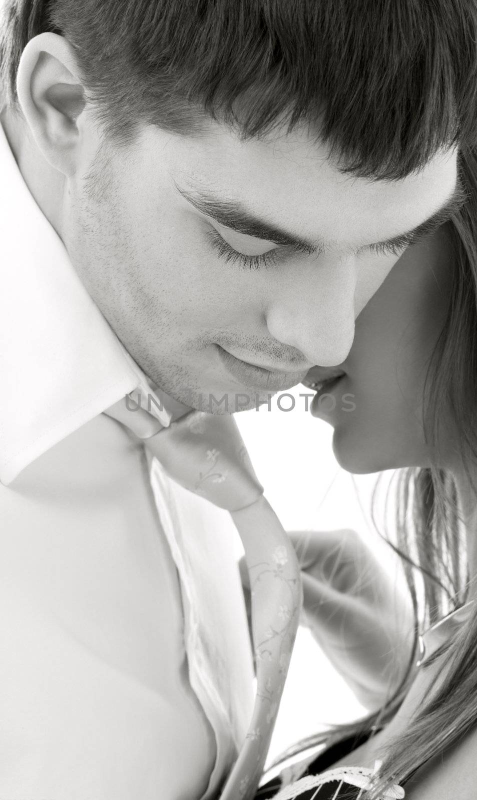 monochrome picture of couple in love over white