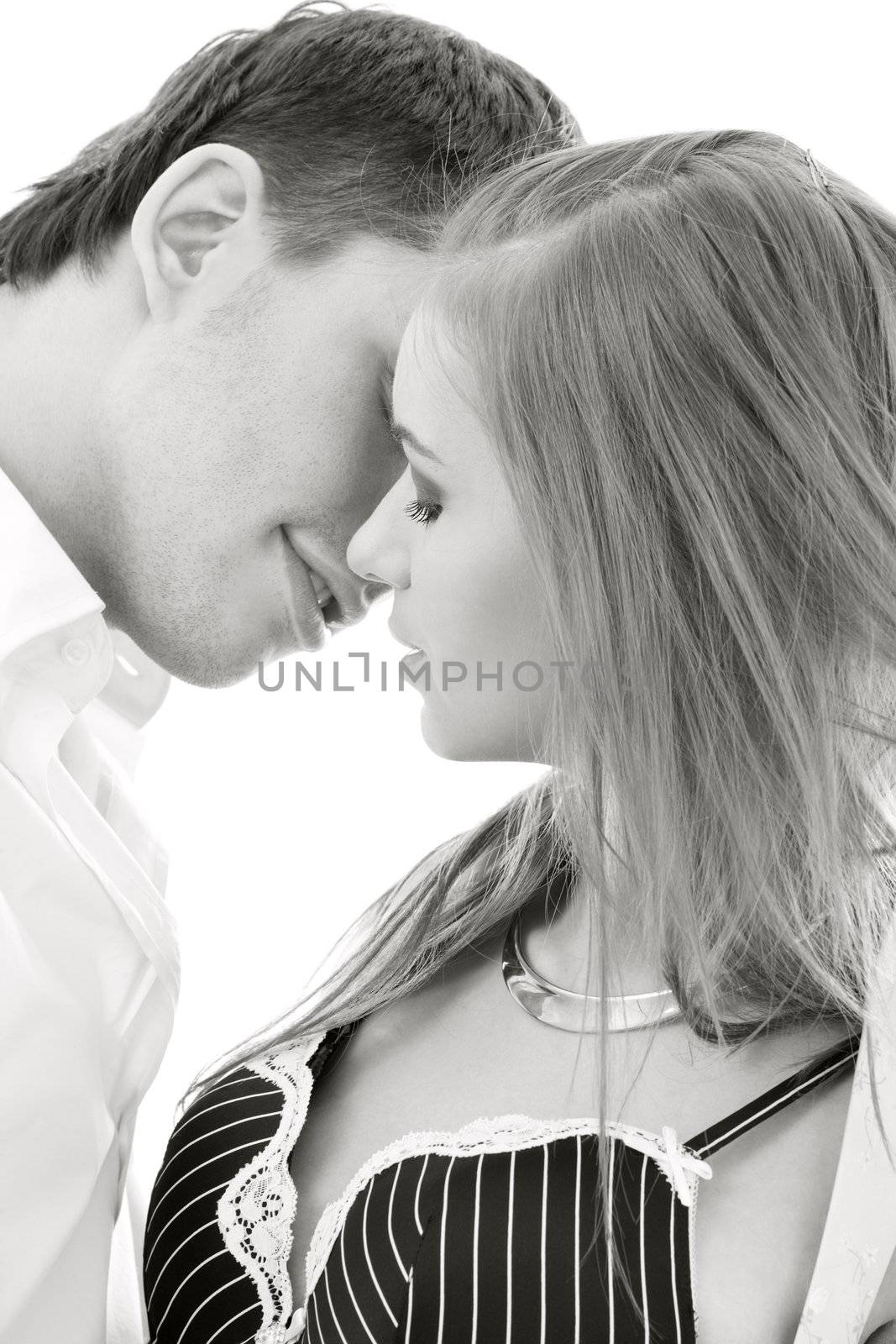 picture of couple in love over white (focus on woman)