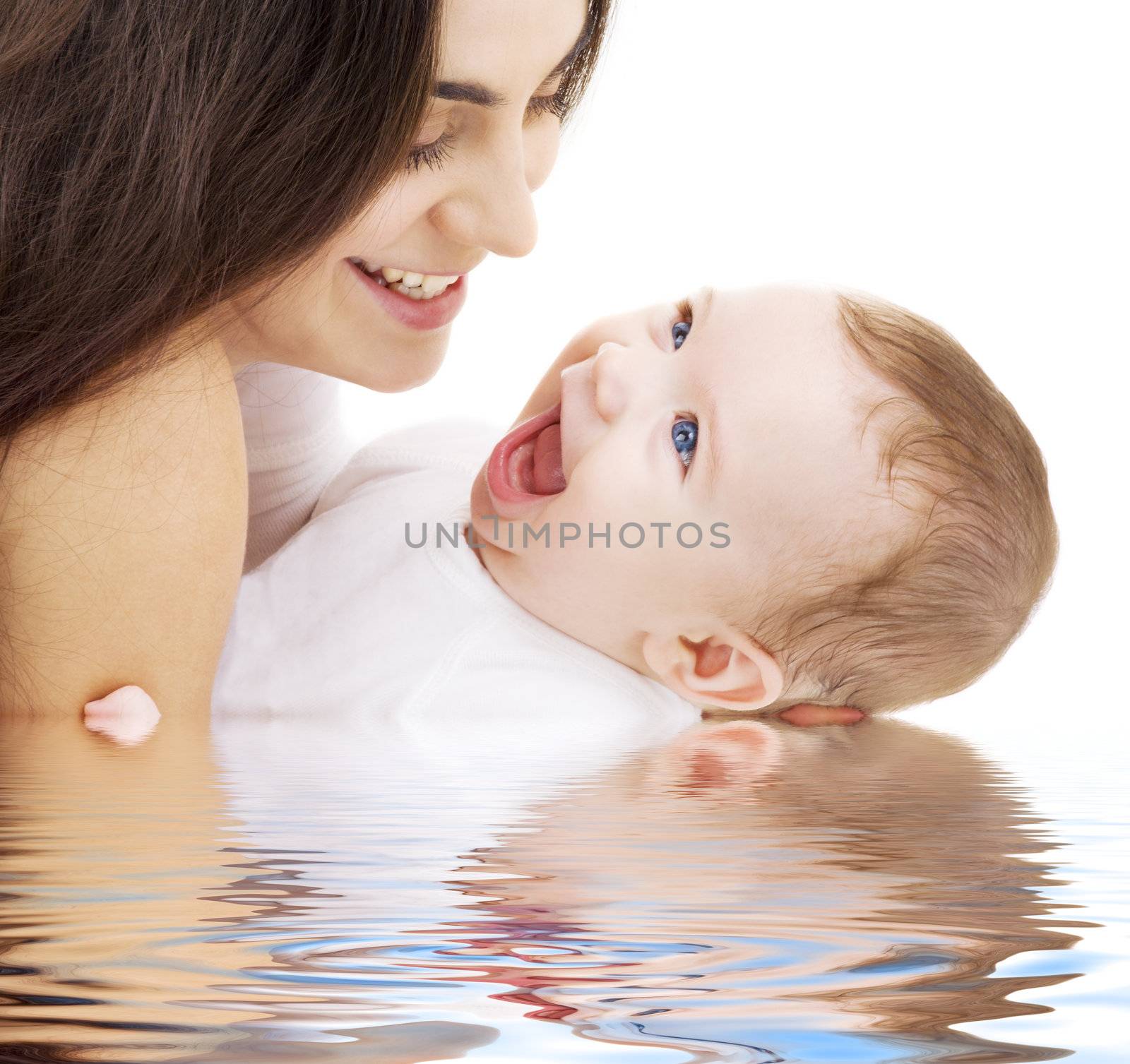 picture of happy mother with baby in water