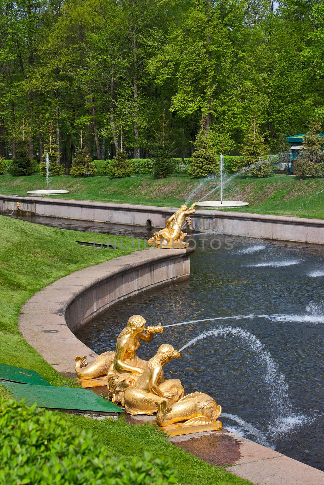 Fragment of  fountain in  lower park, Peterhof, Russia.