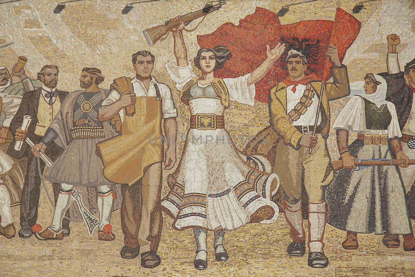 albanian nationalistic ceramic mural in skanderberg square tirana albania