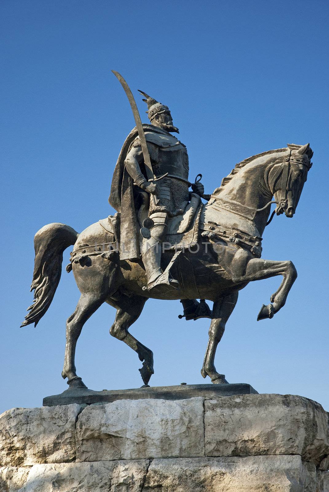 skanderberg statue, tirana, albania by jackmalipan