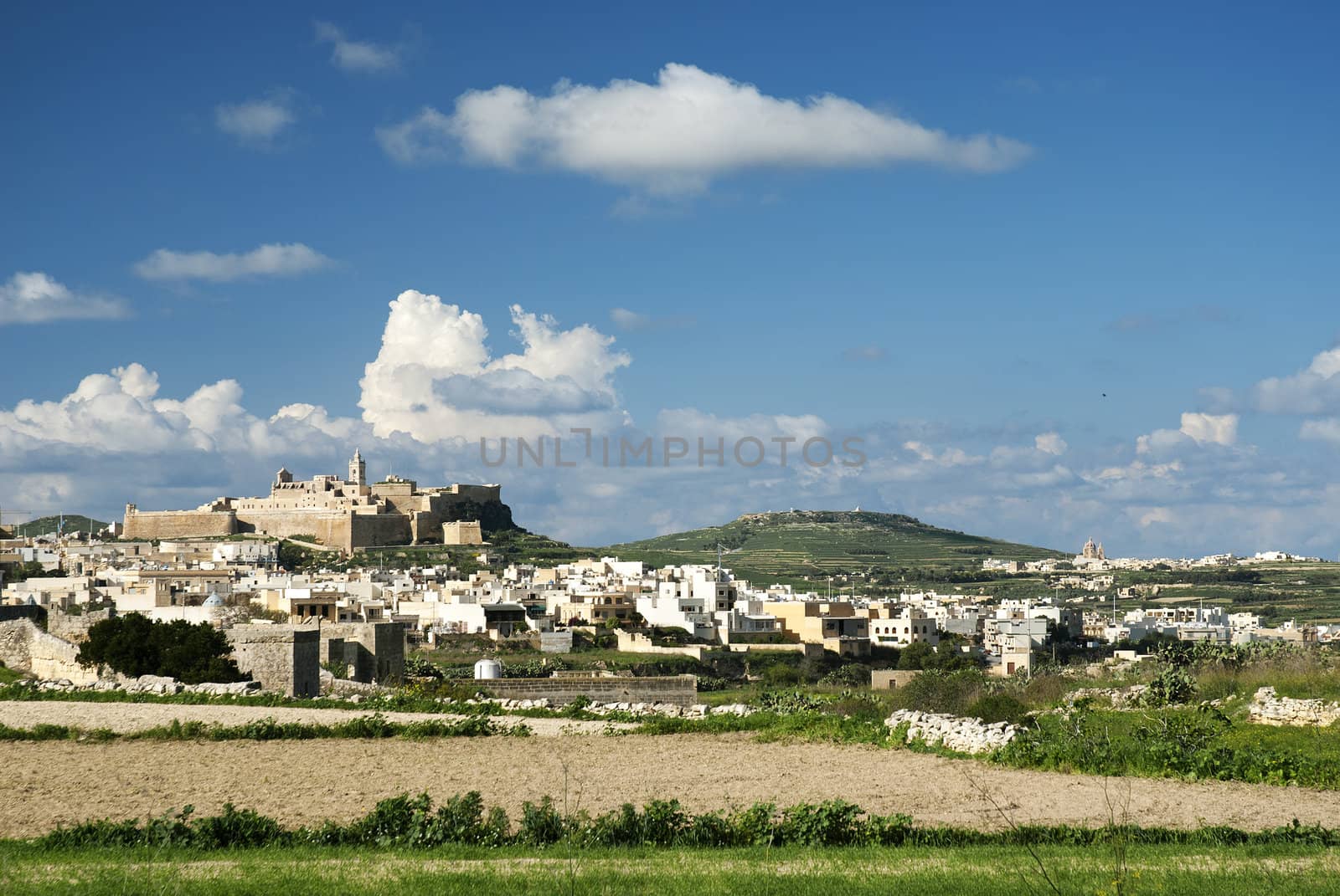 view of victoria town in gozo island malta