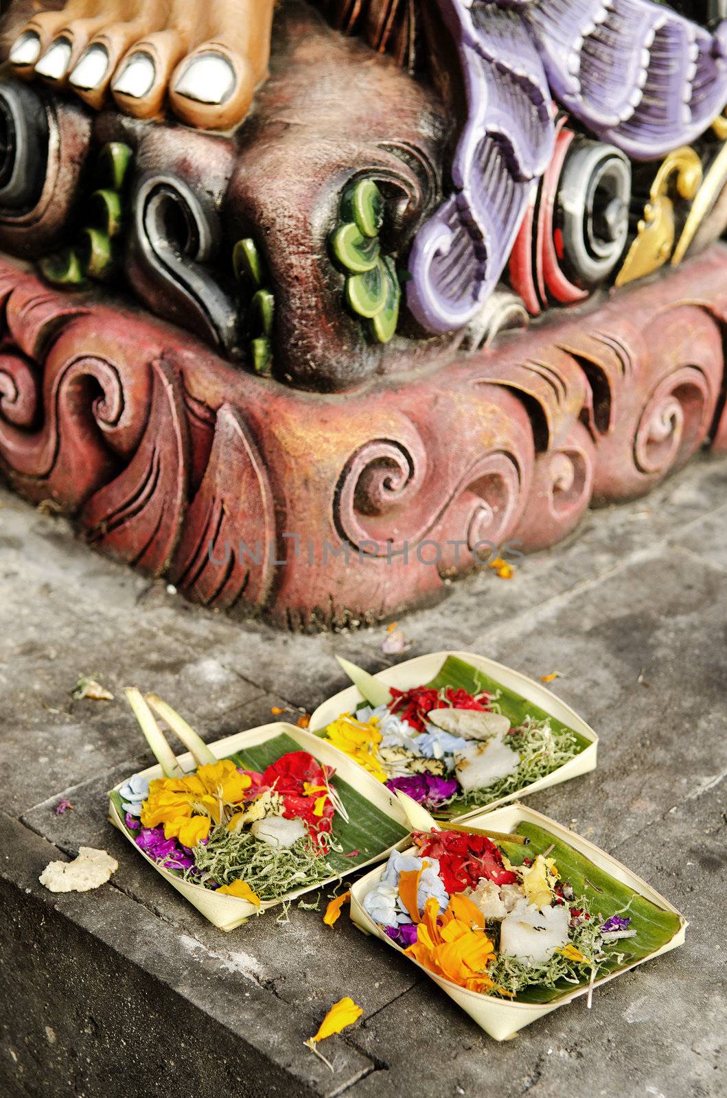 offerings in temple bali indonesia