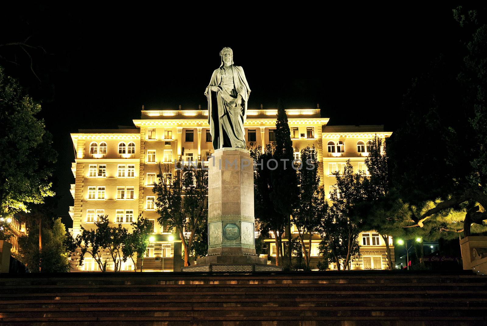 city square night scene in baku azerbaijan