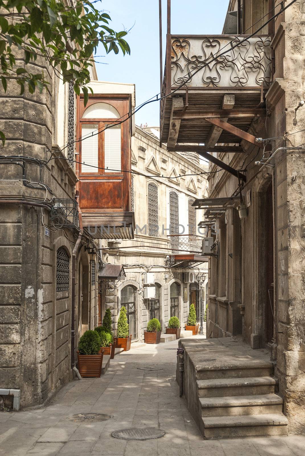 architecture in baku azerbaijan old town street