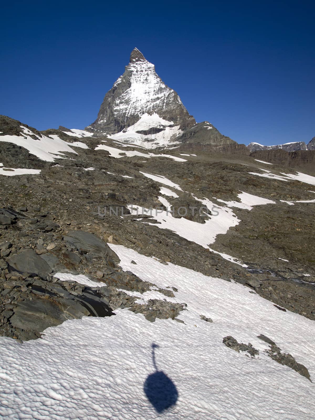 Matterhorn the Switzerland symbol viewed from the gondola to Matterhorn glacier paradise