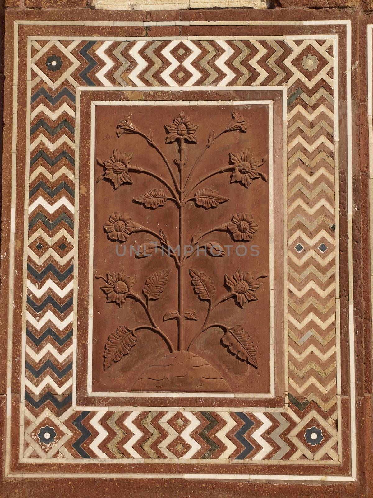 Details of sandstone carving at Taj Mahal, Agra, Uttar Pradesh, India