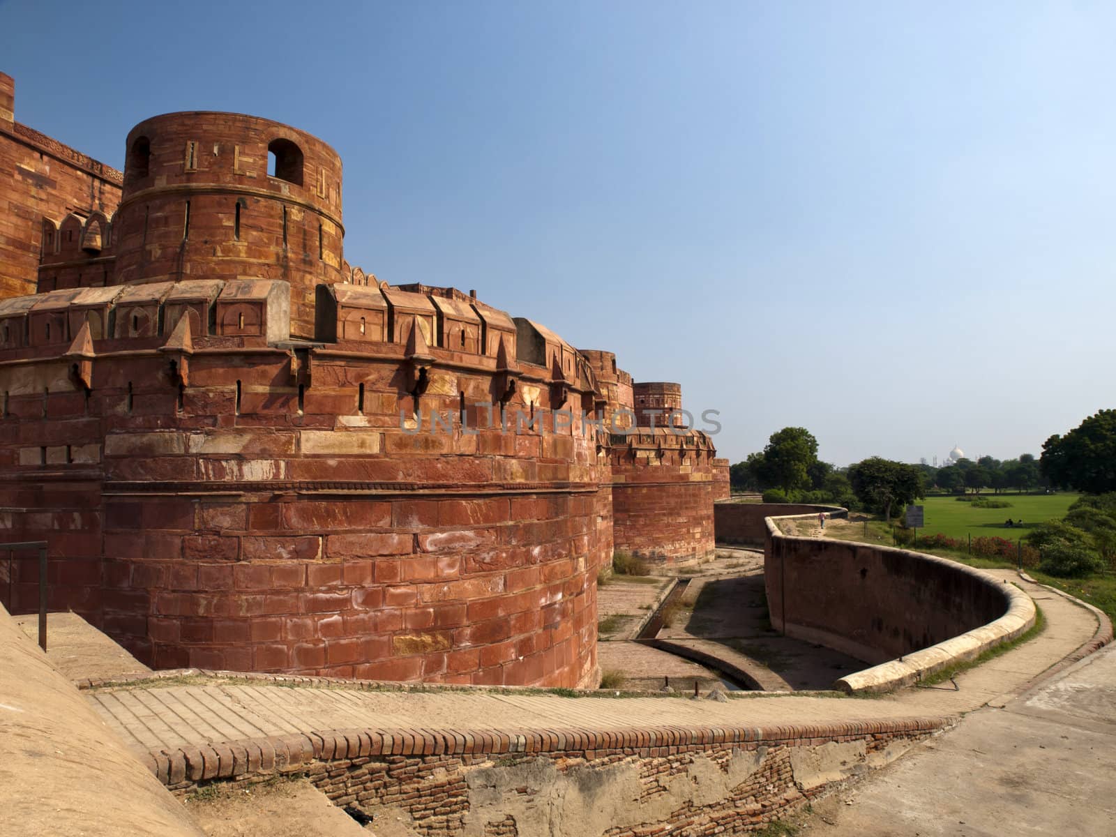 Walls of the famous Agra Fort in Uttar Pradesh, India.