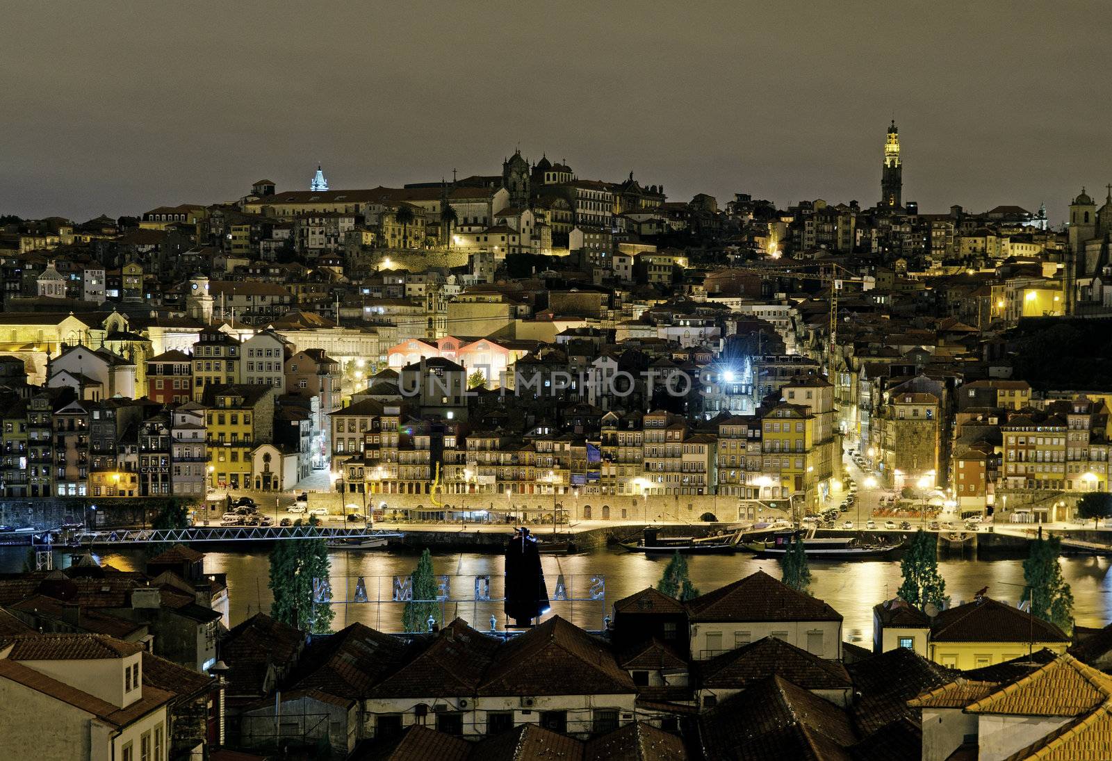porto riverside by night in portugal