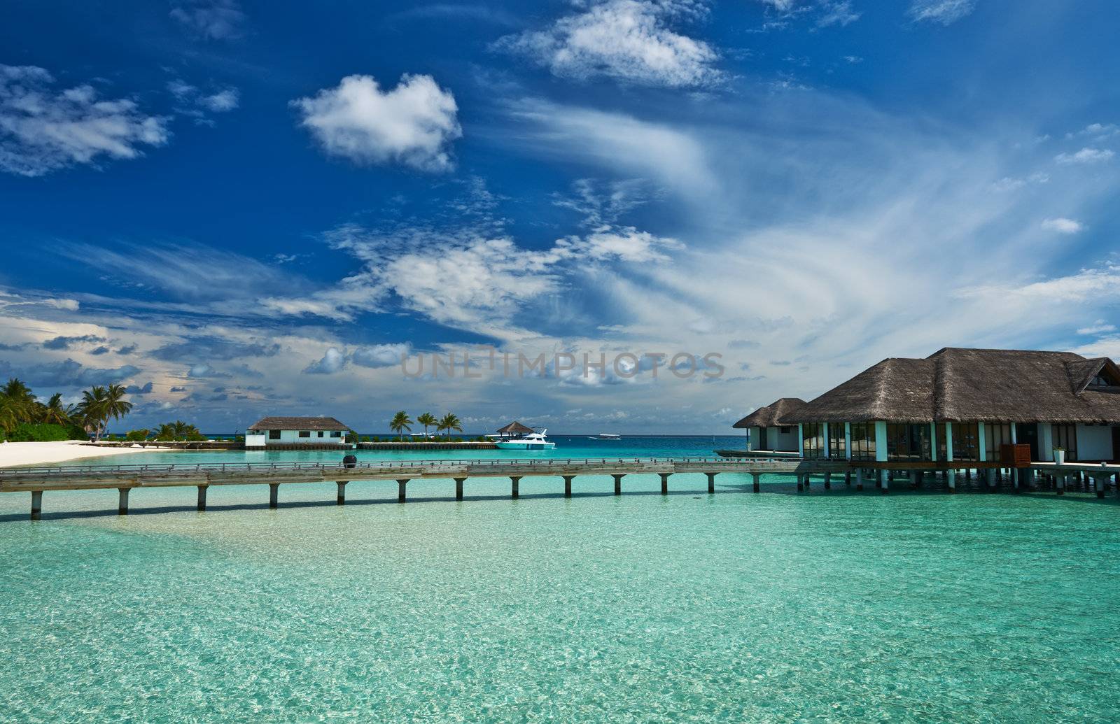 Beautiful beach with jetty at Maldives