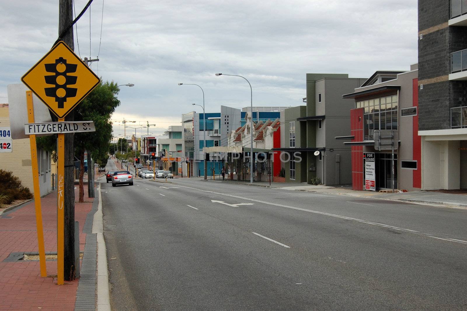 Road sign at the city center, Perth, Western Australia