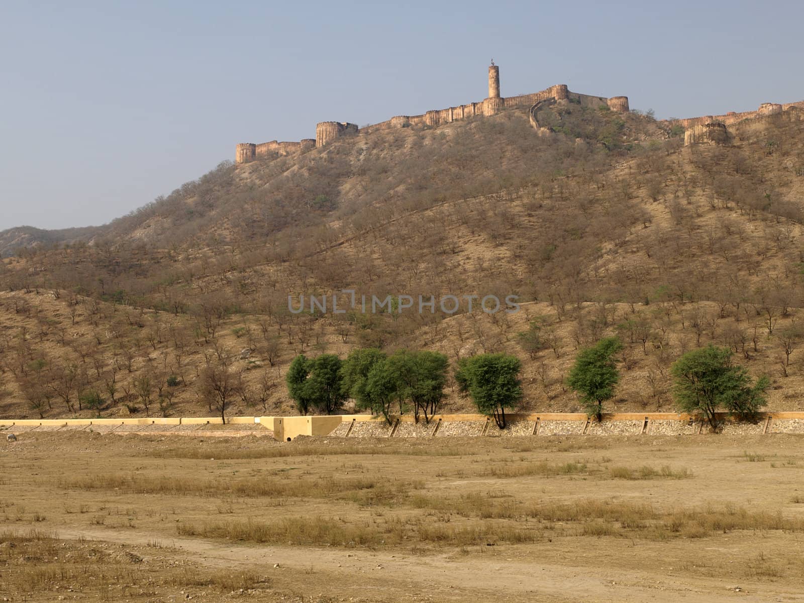 Jaigarh Fort in summer, looking from dried maota lake