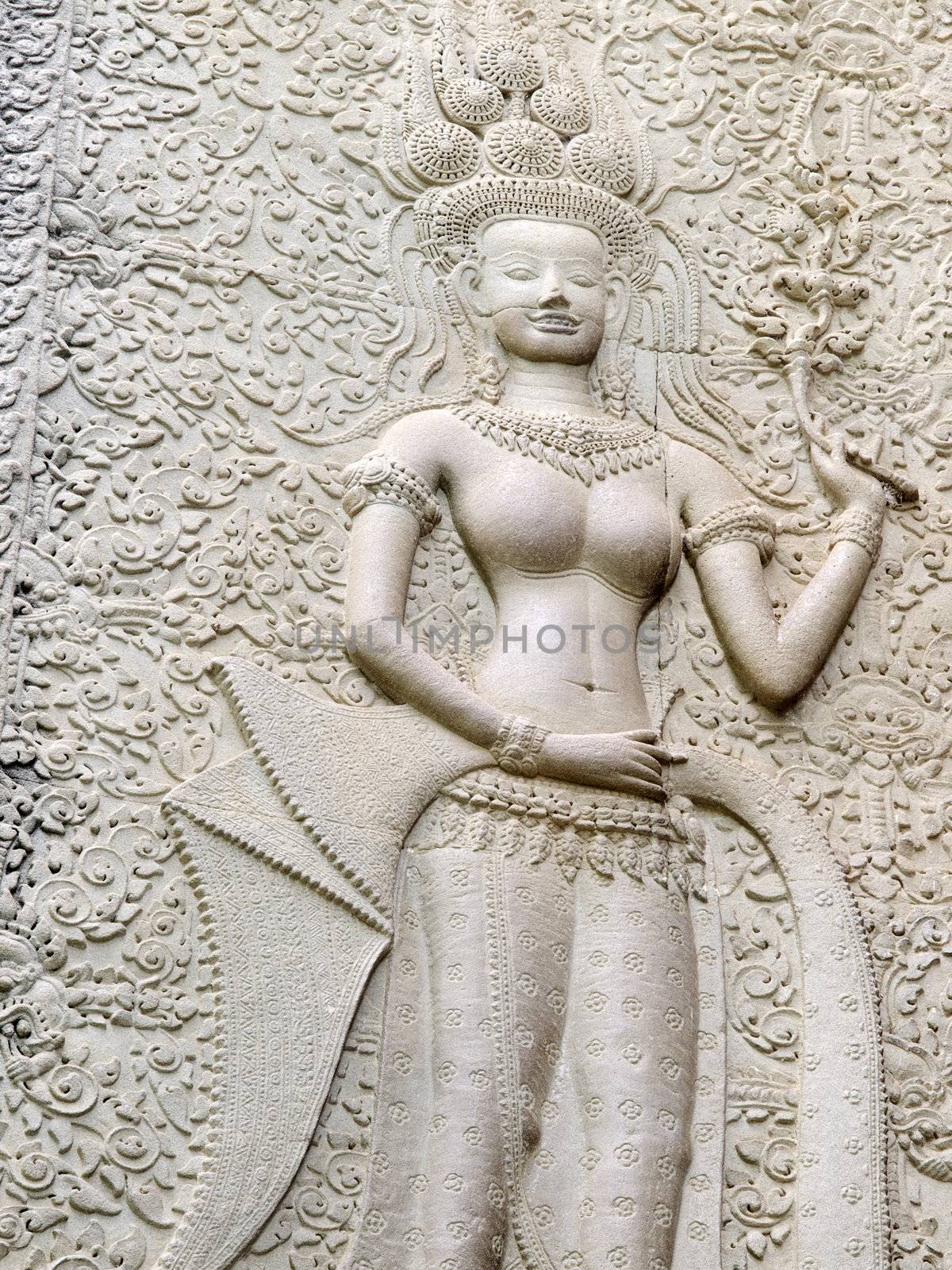 Details of Apsara carving on the corridor of Angkor Wat, Cambodia