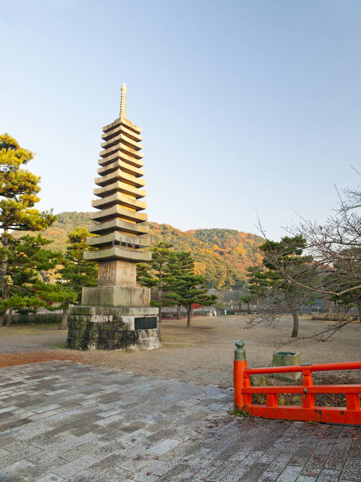 The largest stone pagoda of Japan in Uji city.