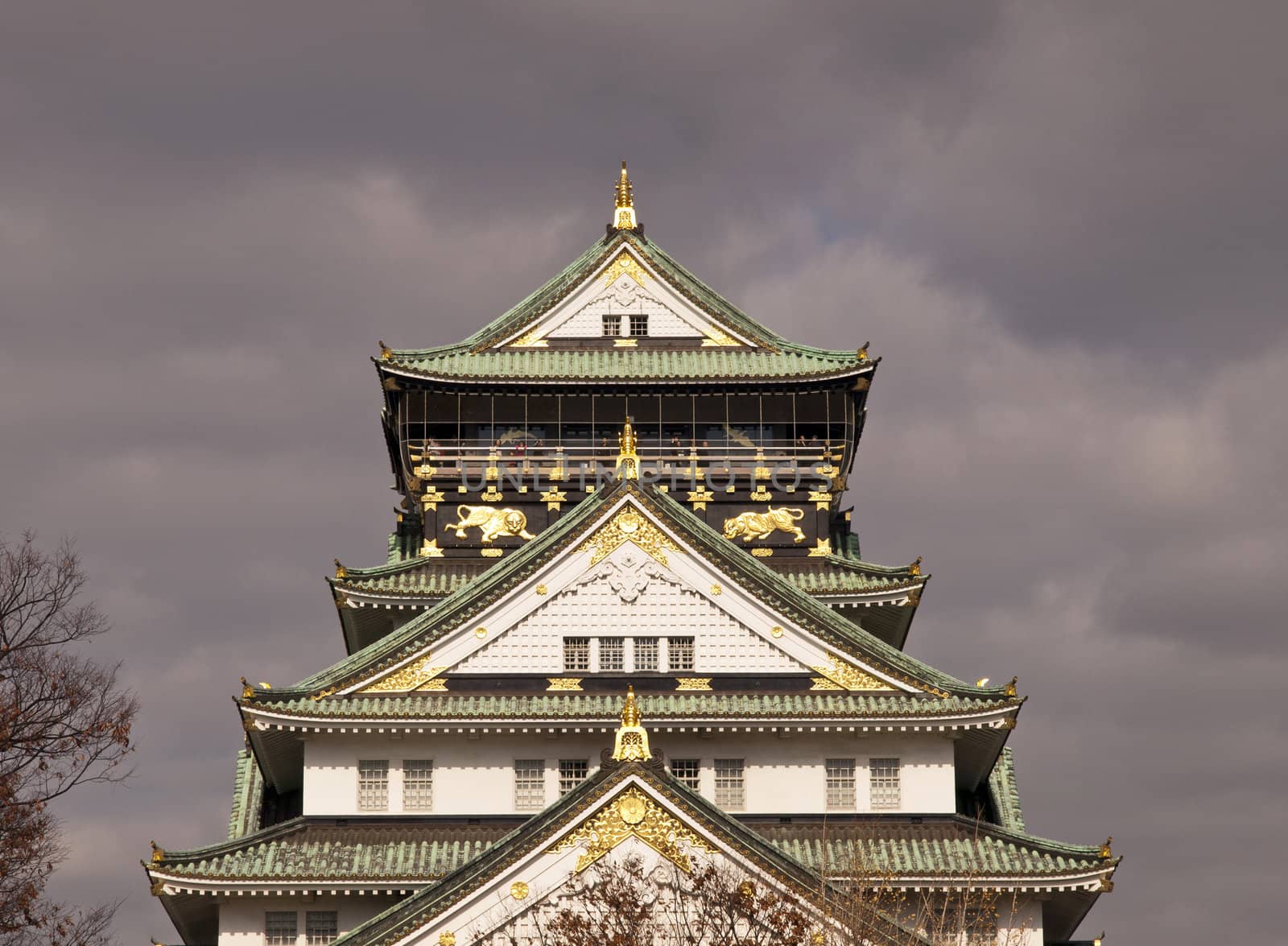 Osaka castle and the cloud before rain.