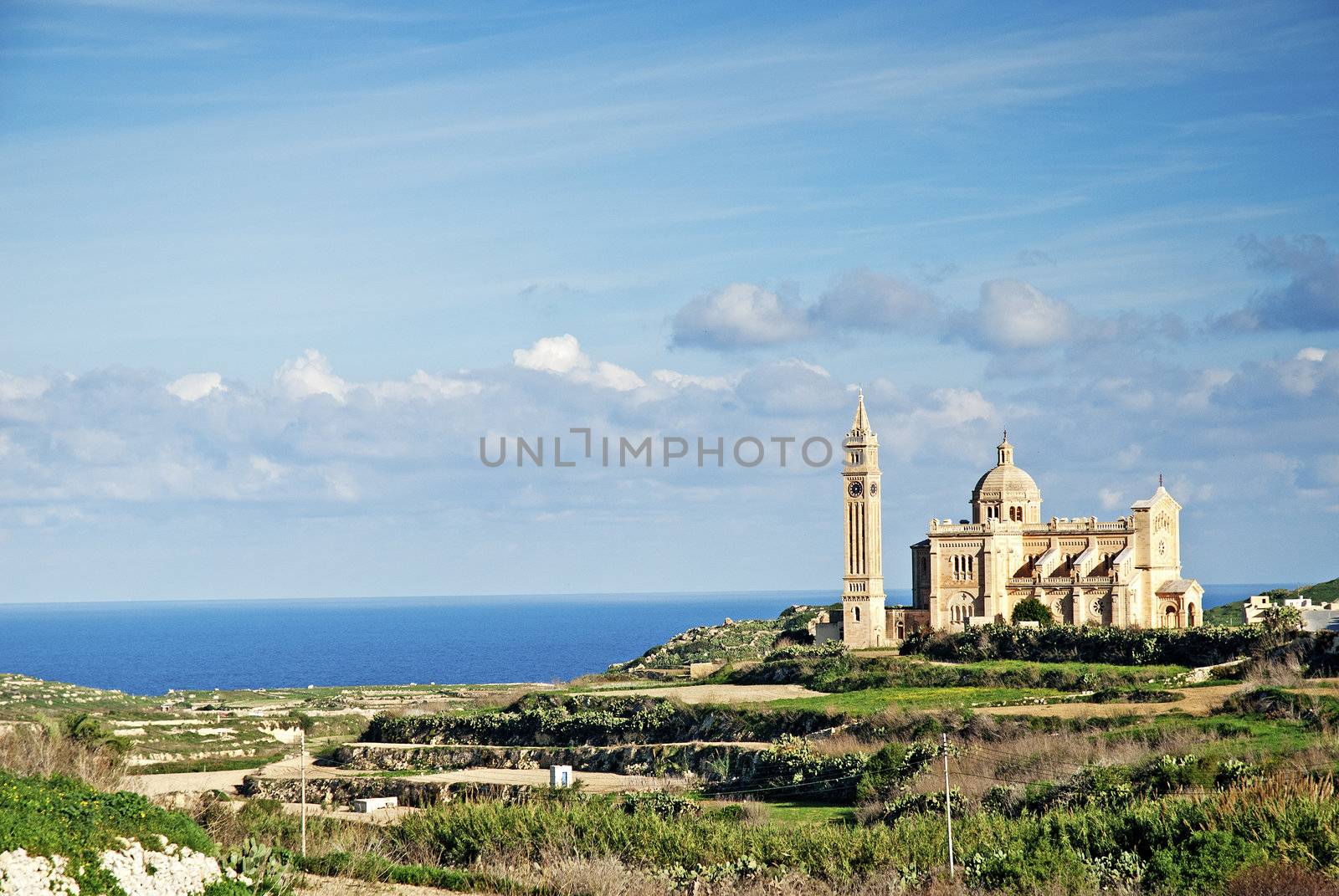 gozo island landscape in malta with cathedral of ta pinu