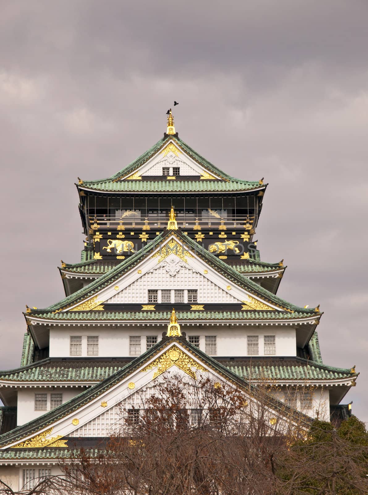 Osaka castle and the cloud before rain.