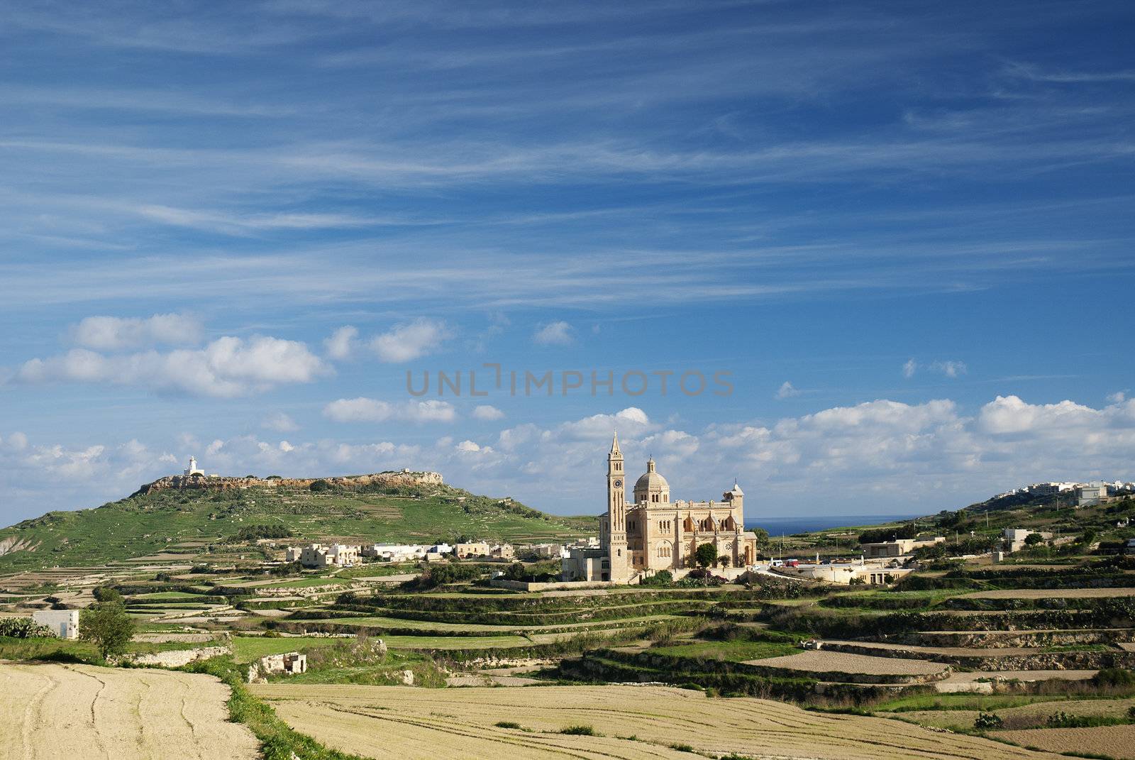 gozo island landscape with church in malta