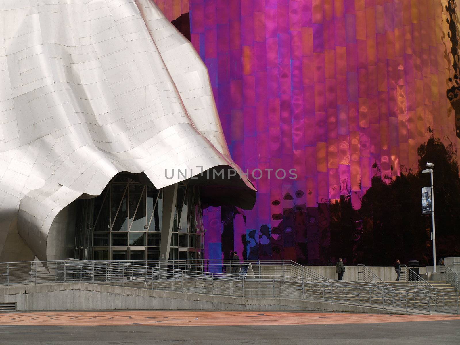 SEATTLE - SEPTEMBER 6: Experience Music Project (EMP) with Seattle monorail running through on September 6, 2011. EMP was designed by Frank Gehry and houses many rare artifacts from popular music history.