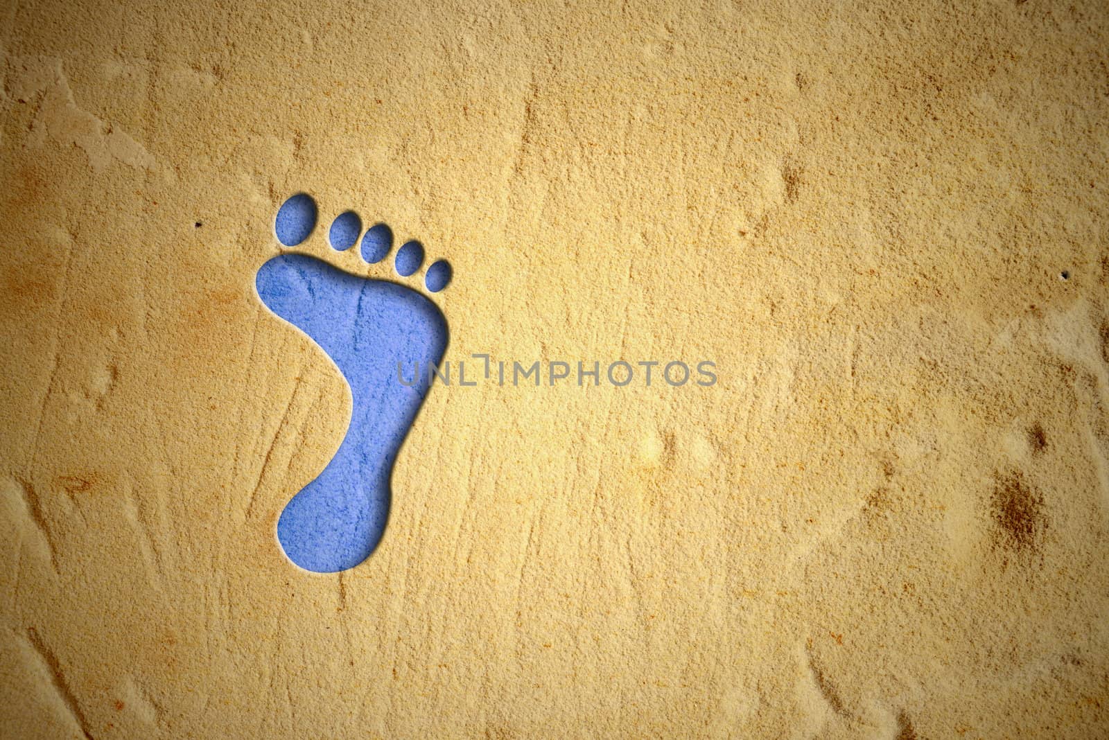 footprint drawing of blue sand, empty space for text