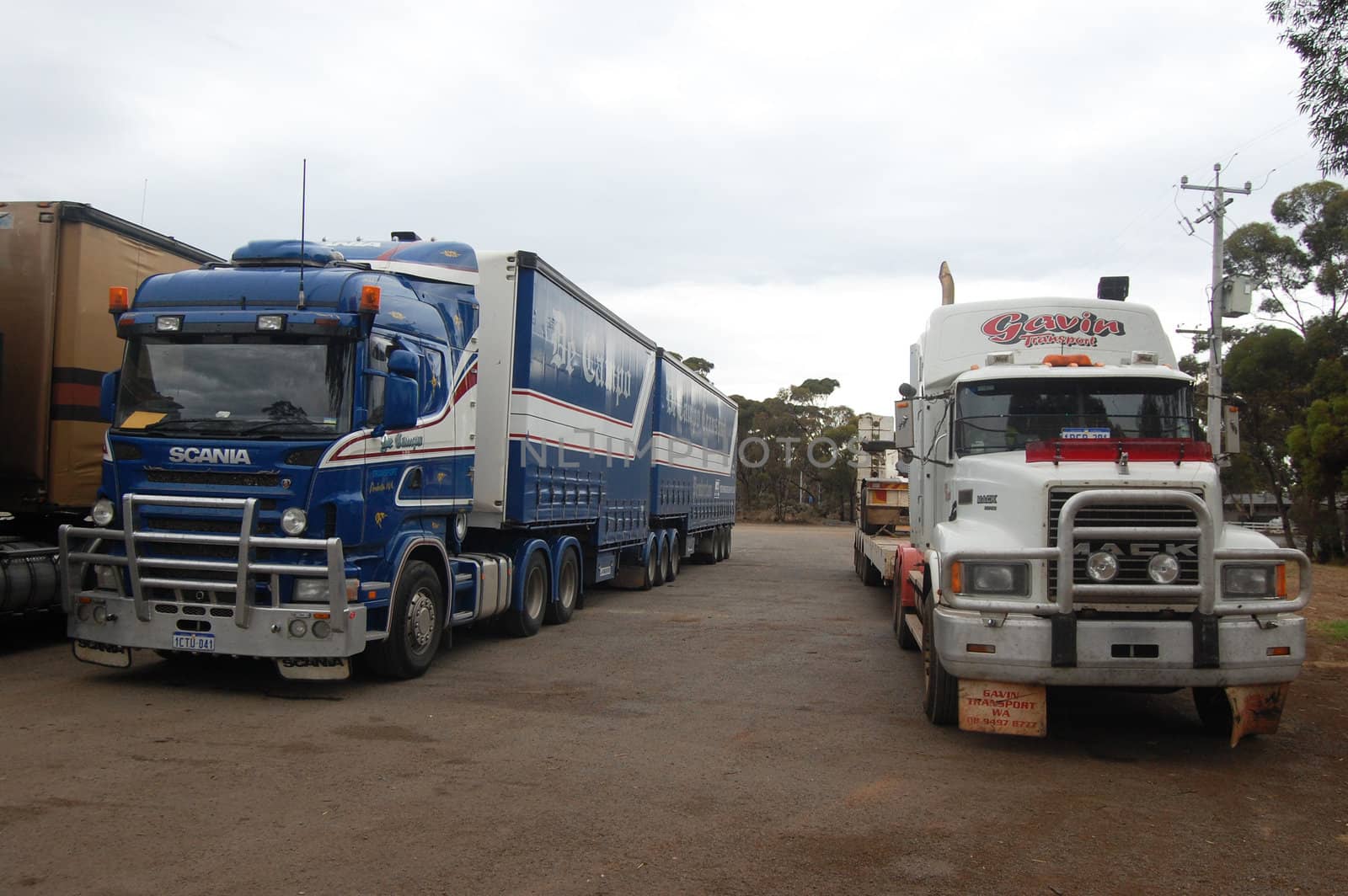 Trucks parking in outback, Western Australia