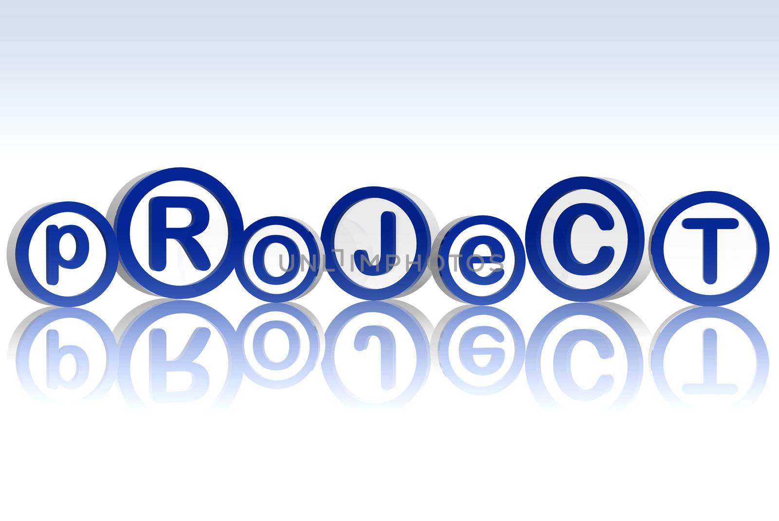 3d blue white circles with text project