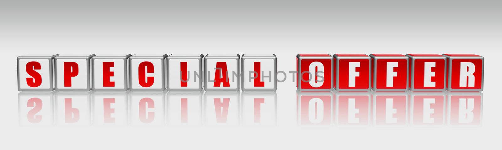 3d red white cubes with letters - special offer, word, text