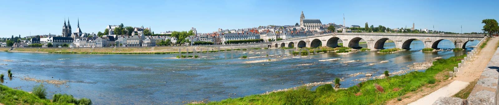 Panorama of Blois in Loire Valley with bridge, France