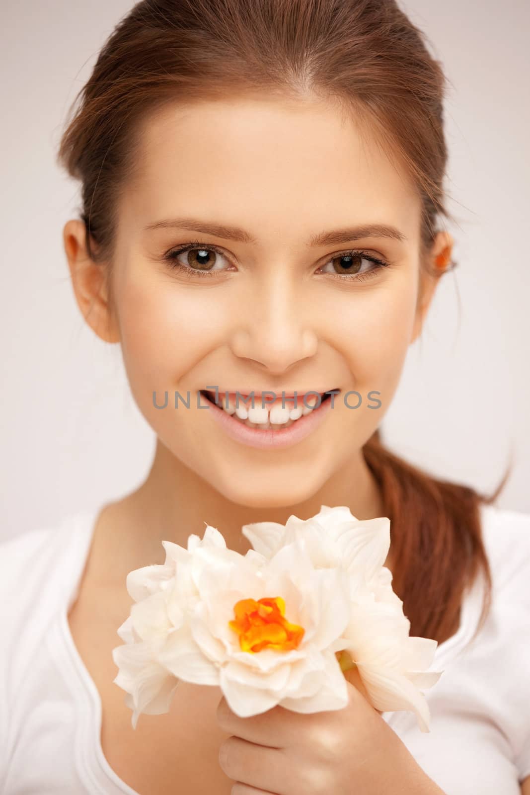 beautiful woman with white flower by dolgachov