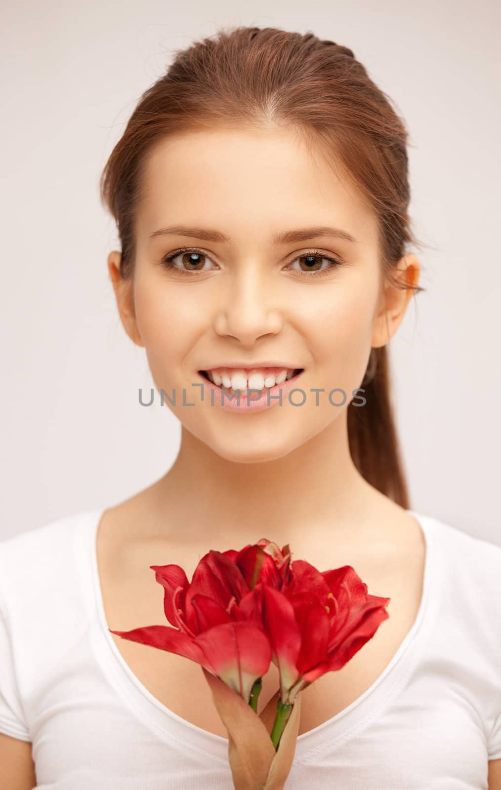 picture of beautiful woman with red flower