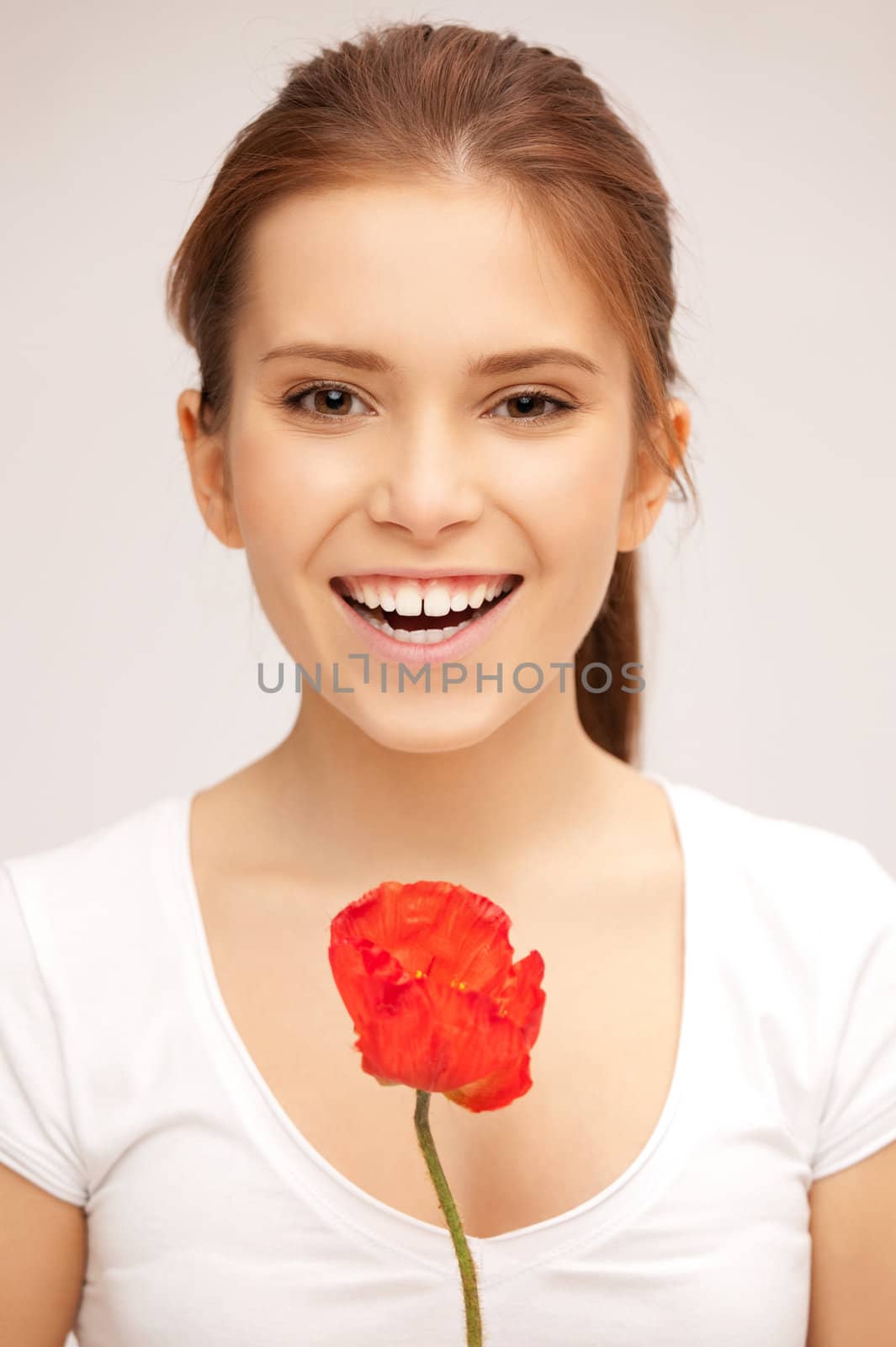 beautiful woman with red flower by dolgachov